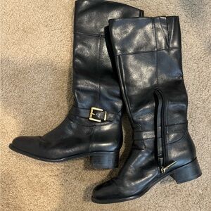 Banana Republic Black Heeled Boots with Gold Buckle